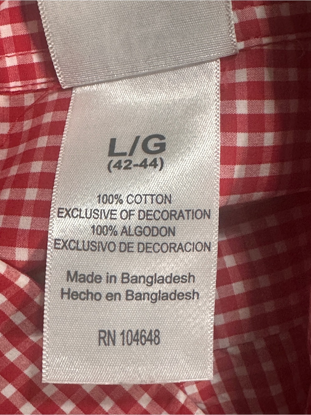 Knights Apparel NCAA UGA Bulldogs Red White Checked Cotton Dress Shirt Large - Picture 4 of 4